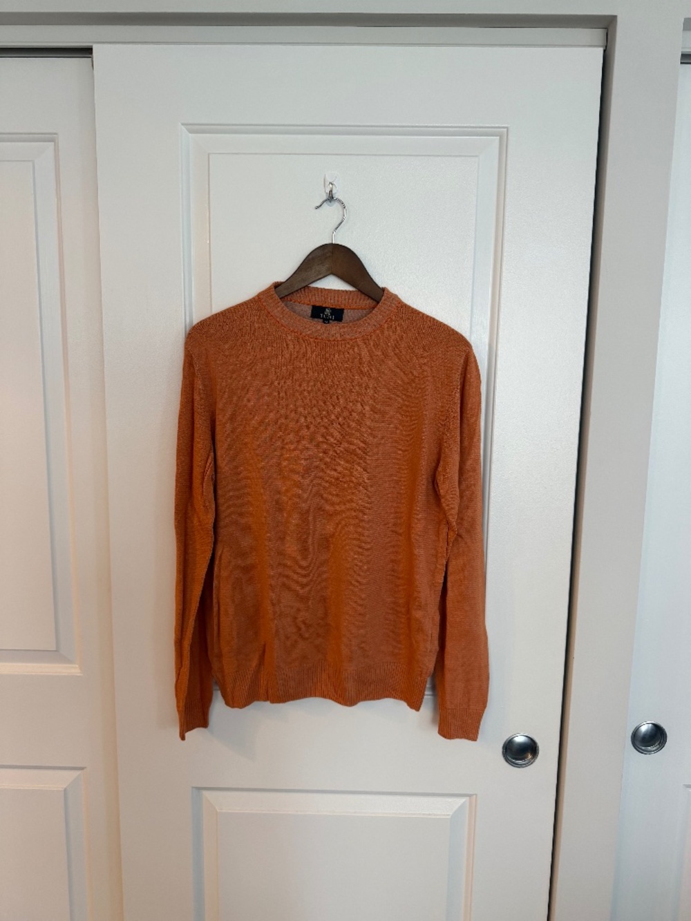 Tumi Men’s Linen Pima Cotton Striped Sweater Medium Orange Natural Made in Peru
